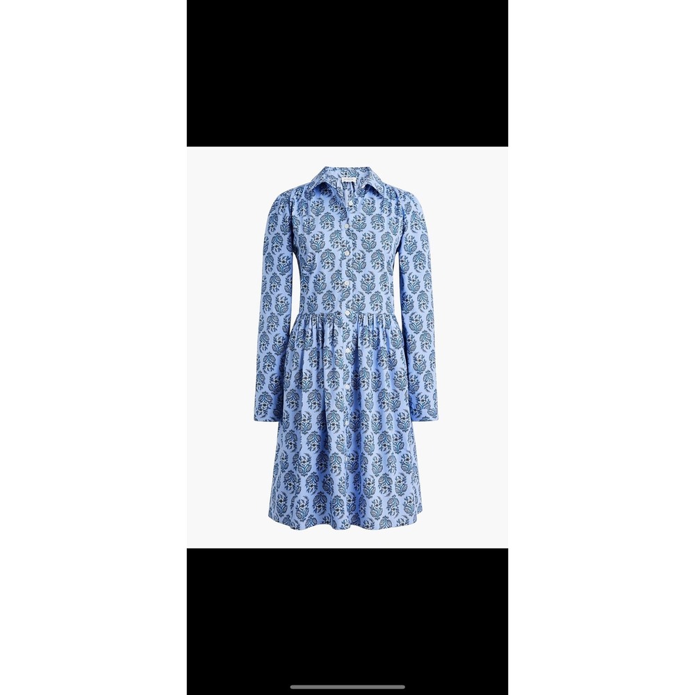 J.Crew Factory long sleeve blue paisley print shirt dress NWT size 14 - Picture 2 of 7